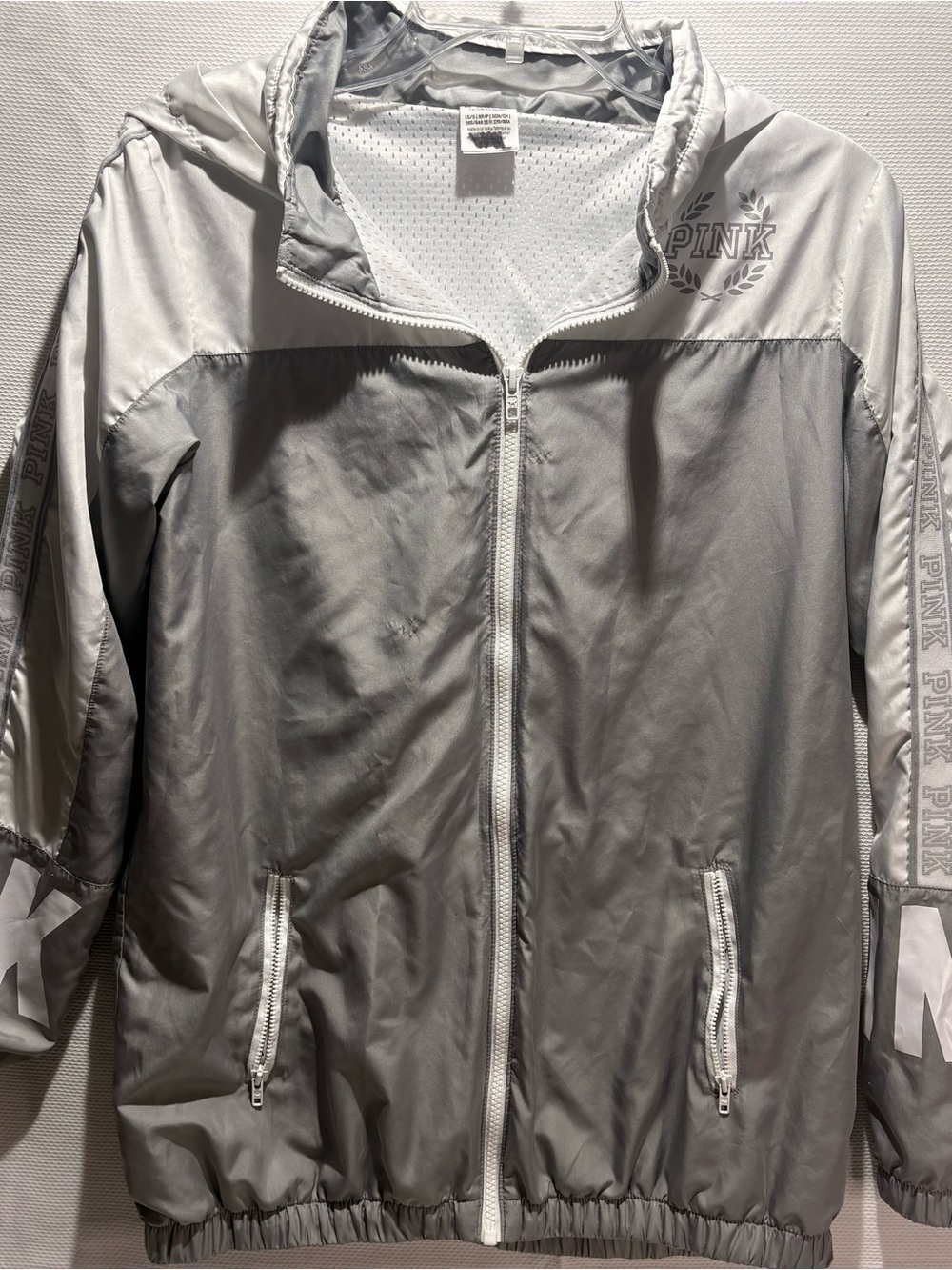 Victoria's Secret PINK Silver and Light Gray Zip-Up Hooded Jacket